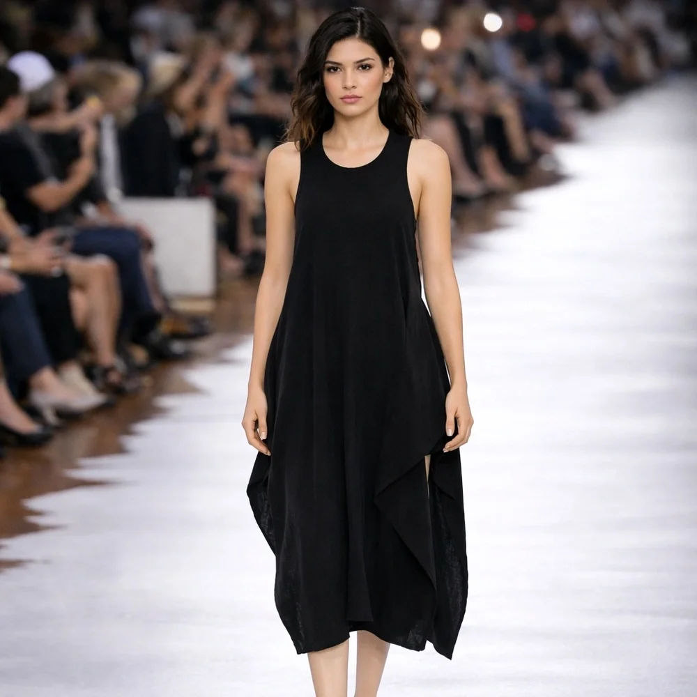 STELLA McCARTNEY Black Sleeveless Longline Draped Tunic Dress Top Size M
